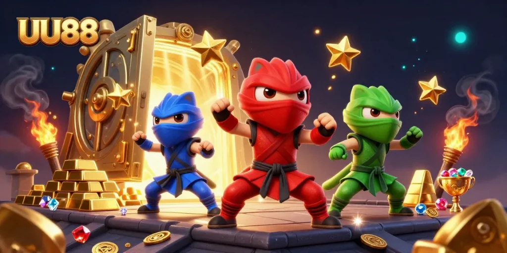 Join the excitement at UU88 with ninja chameleons performing in a vibrant casino-themed event.