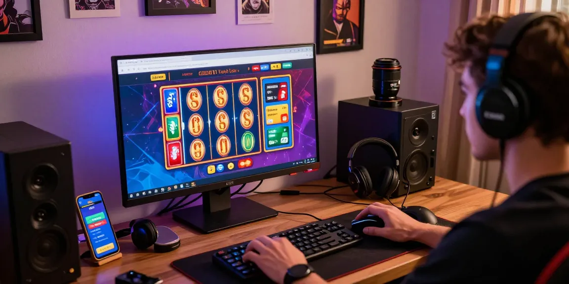 Experience excitement with credit card casinos, showcasing a player engaging with a casino website at home.