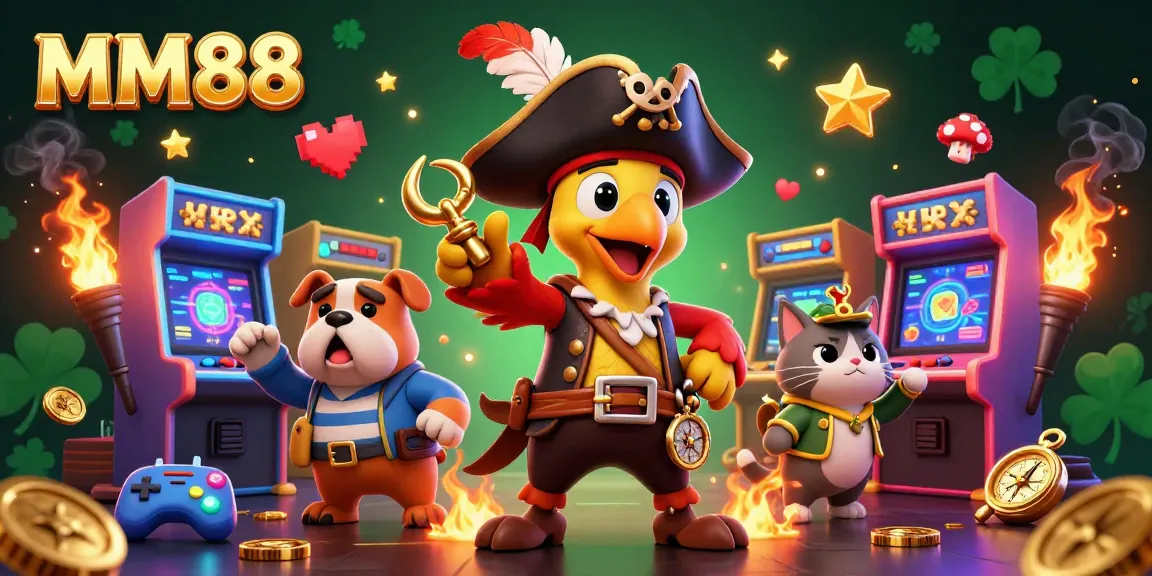 Engage with MM88's exciting world of casino gaming featuring vibrant characters and dynamic playful elements.