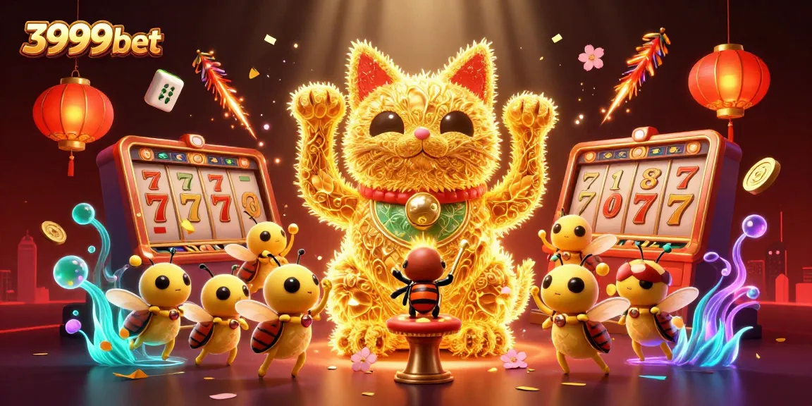 Engage with 3999bet's vibrant casino world where lucky symbols and golden fireflies create a dynamic gaming experience.