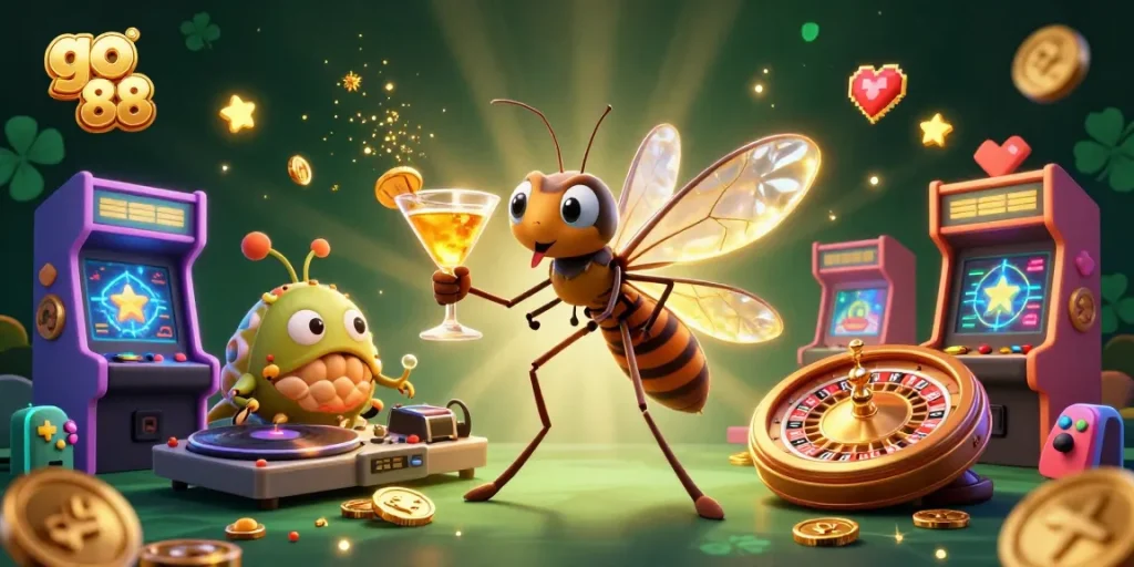 Experience thrilling entertainment with go 88 in this vibrant 3D casino illustration.