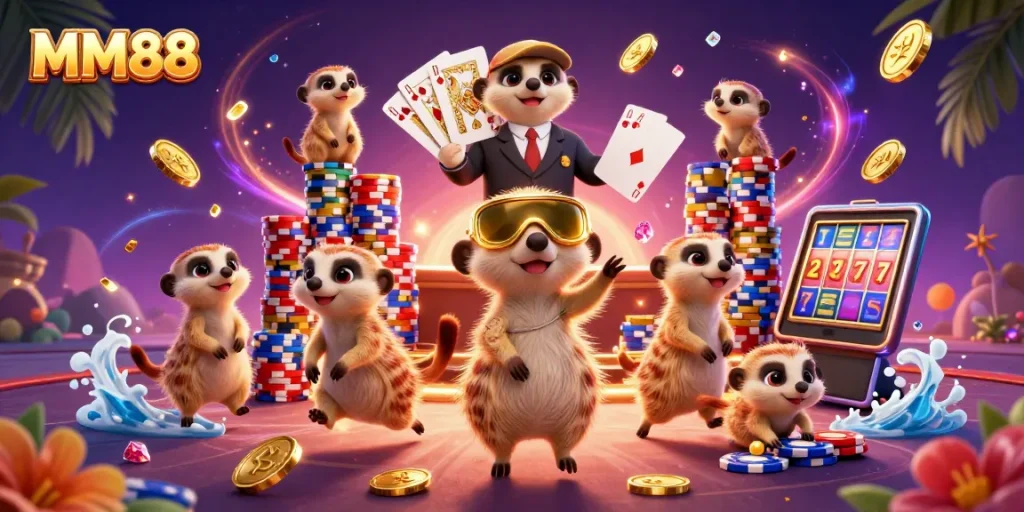 Join MM88's thrilling casino adventure with meerkats managing games and lucky slot rewards.