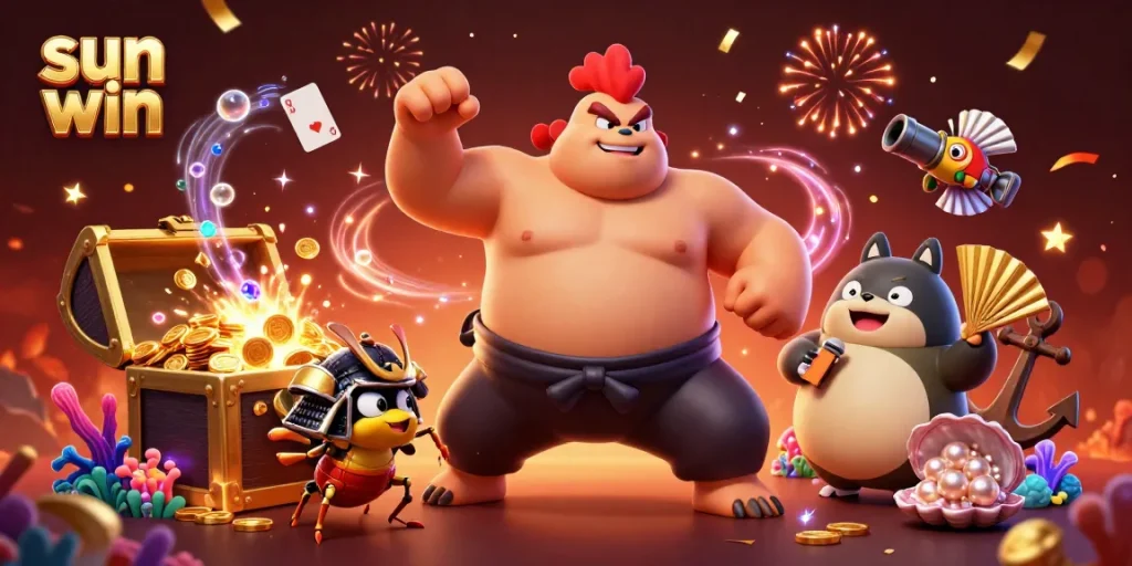 Experience sun win's vibrant gaming atmosphere with energetic characters and dynamic elements.