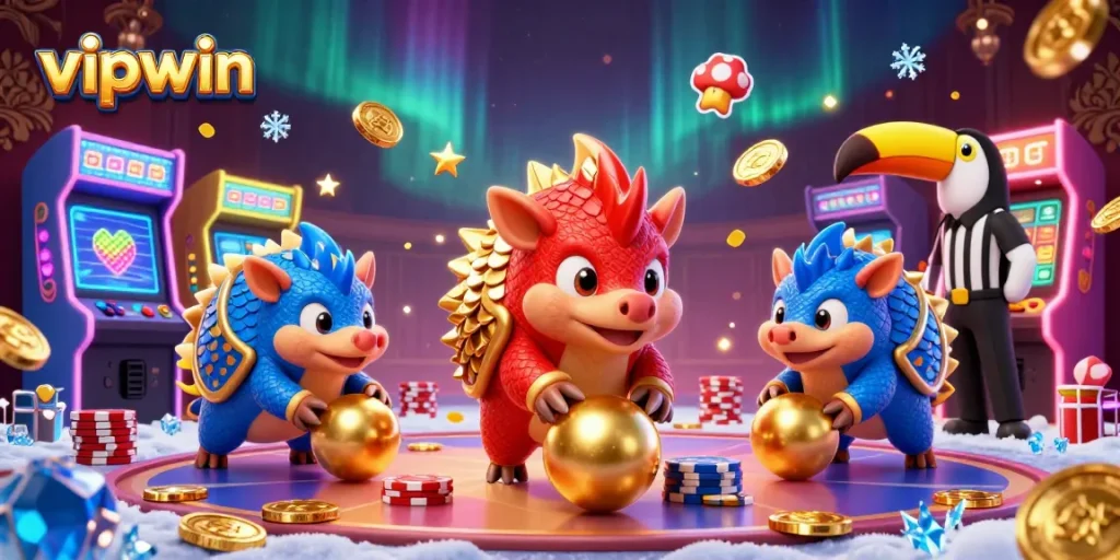 See the vipwin pangolin duel as they roll through poker chips, capturing the excitement of gaming.