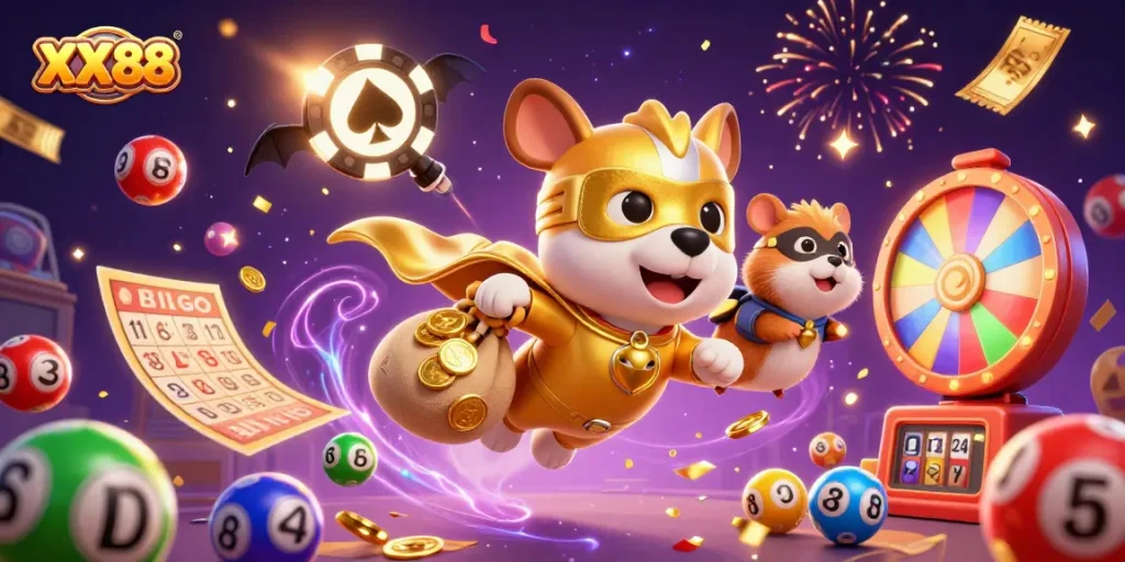 Engage with XX88's exciting winning opportunities through vibrant 3D cartoon gaming elements.