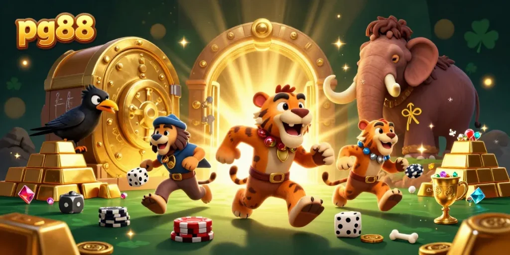 Experience the excitement of pg88 with cavemen and a sabertooth tiger managing a spectacular prehistoric casino.